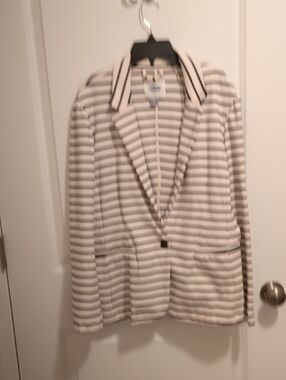 Old Navy Cream and Black Striped Women's Blazer